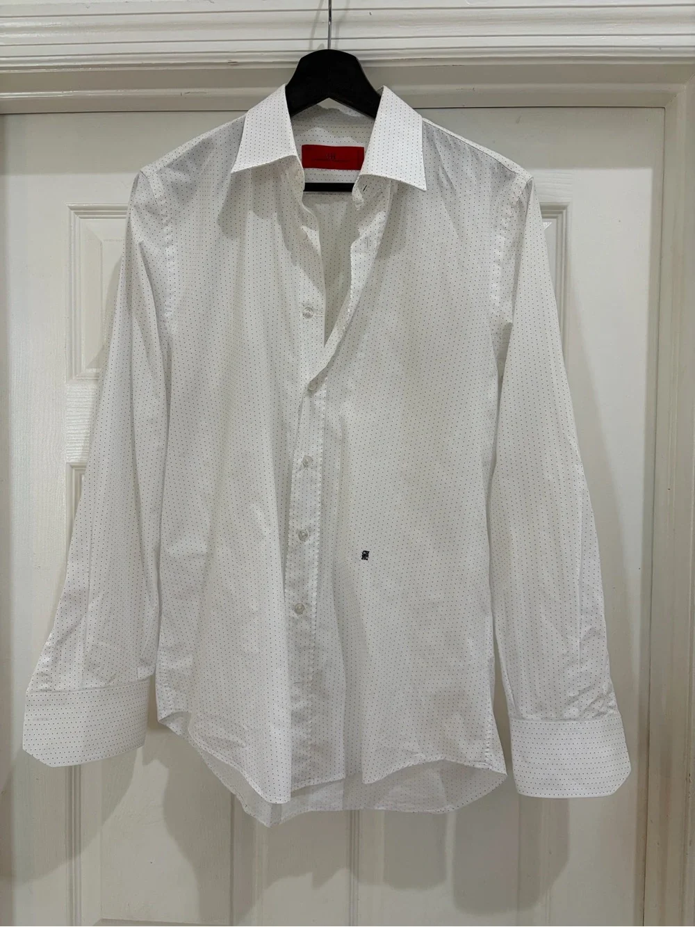 Carolina Herrera CH White Blue Micro Dot Dress Shirt Men’s 15.5 Luxury Button - Picture 1 of 7